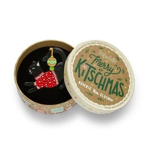 Erstwilder Black Cat Brooch with Red Sweater Feline Festive Brooch